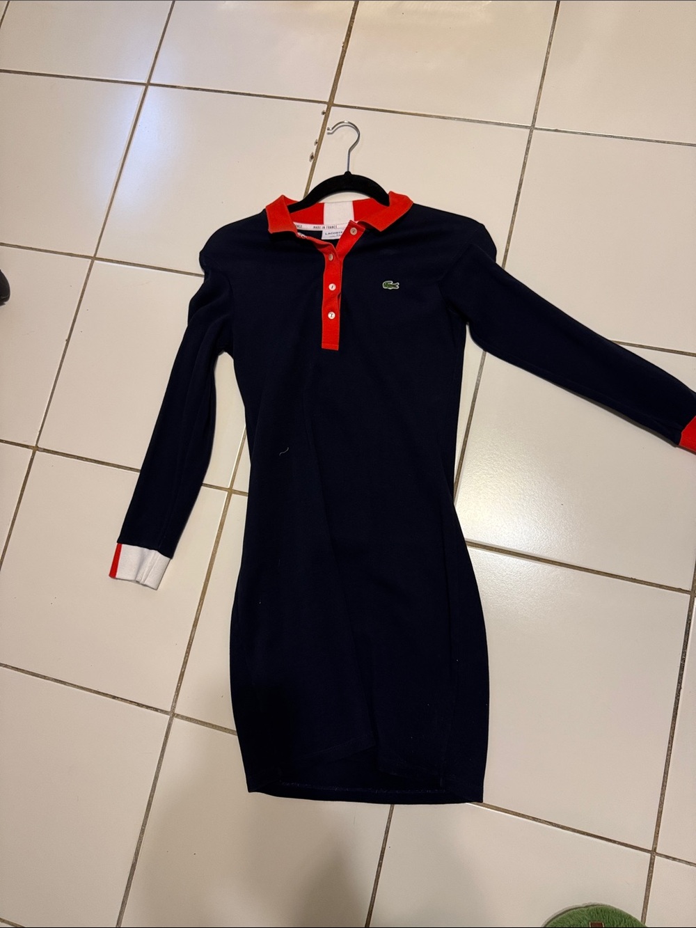 Lacoste Navy Dress with Red Trim and White Cuff Detail